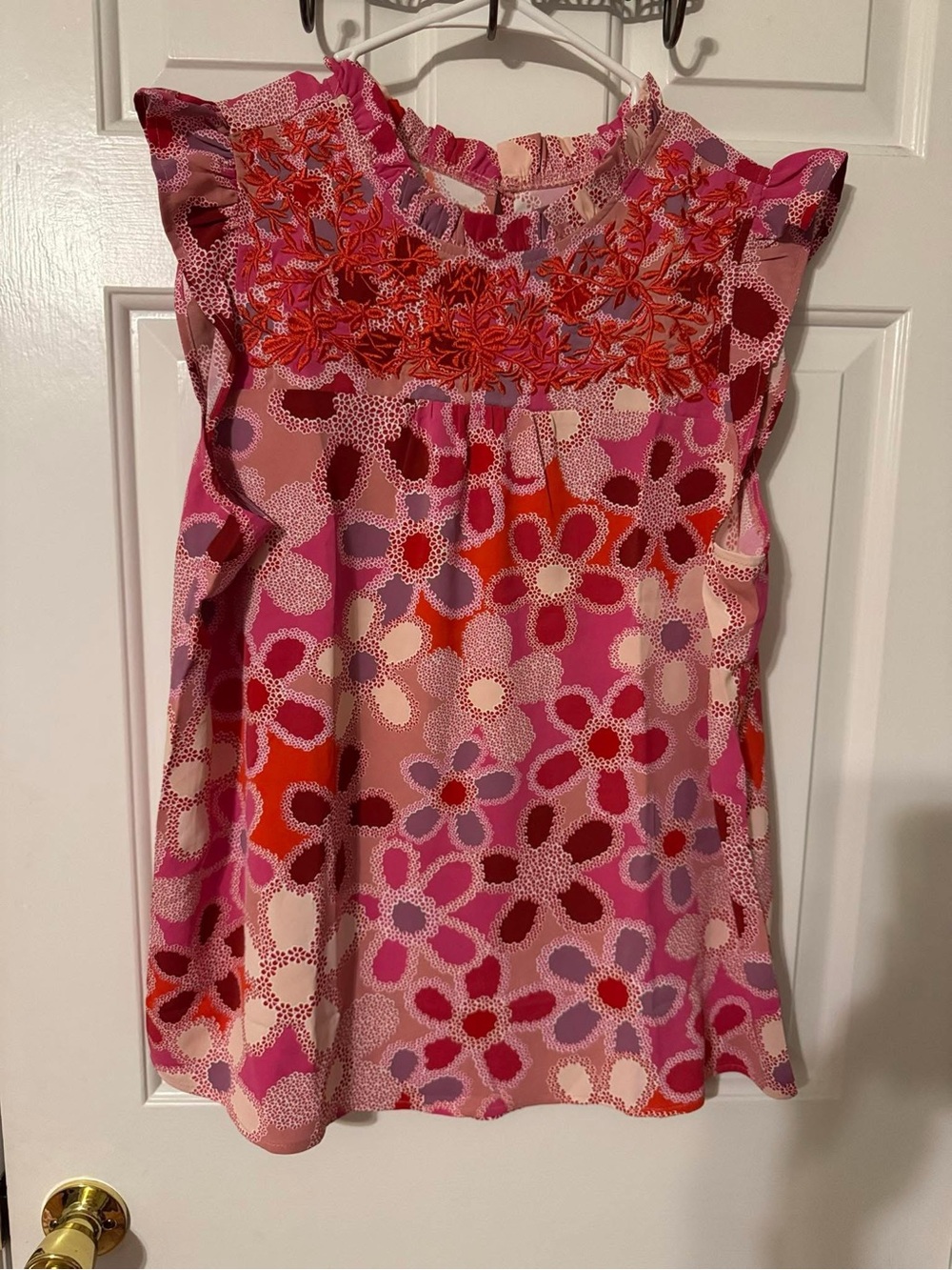Pink Floral Embroidered Sleeveless Blouse